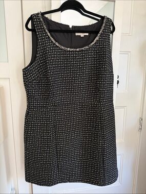 LOFT Black & White Tweed Sleeveless Mini Dress